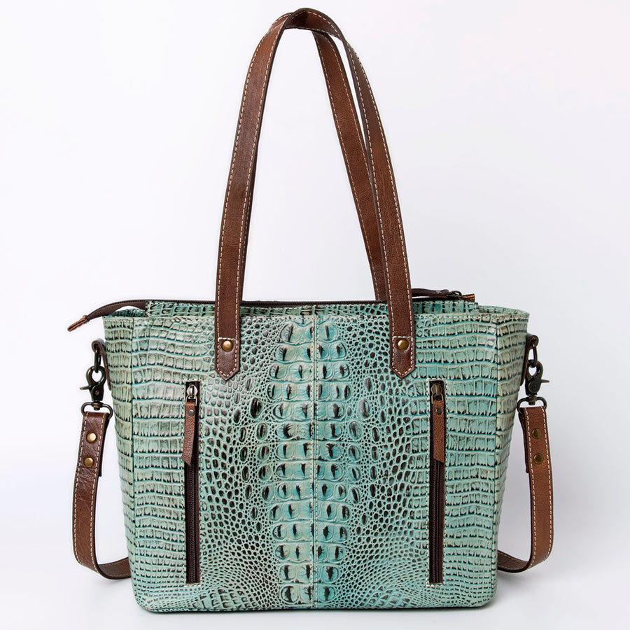 American Darling Western Leather Tote Bag, Crocodile Embossed Full Grain Genuine Leather, Eco-Friendly Handcrafted Purses