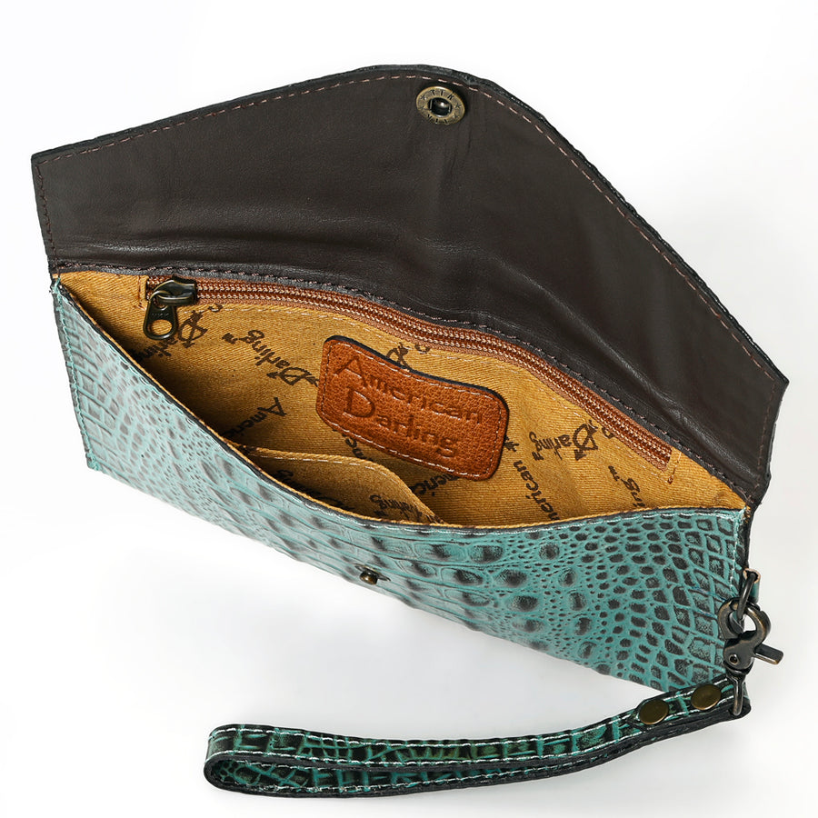 American Darling Western Leather Wallet, Crocodile Embossed Full Grain Genuine Leather, Eco-Friendly Handcrafted Pouch