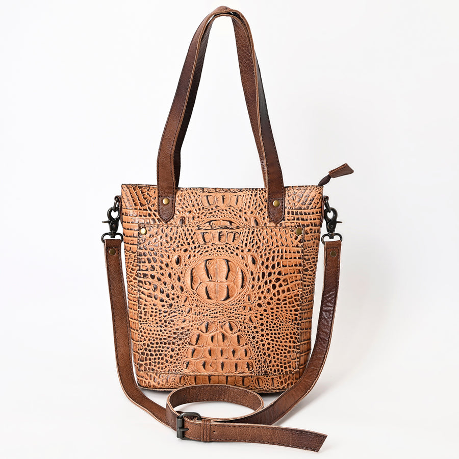 American Darling Western Leather Tote Bag, Crocodile Embossed Full Grain Genuine Leather, Eco-Friendly Handcrafted Purses