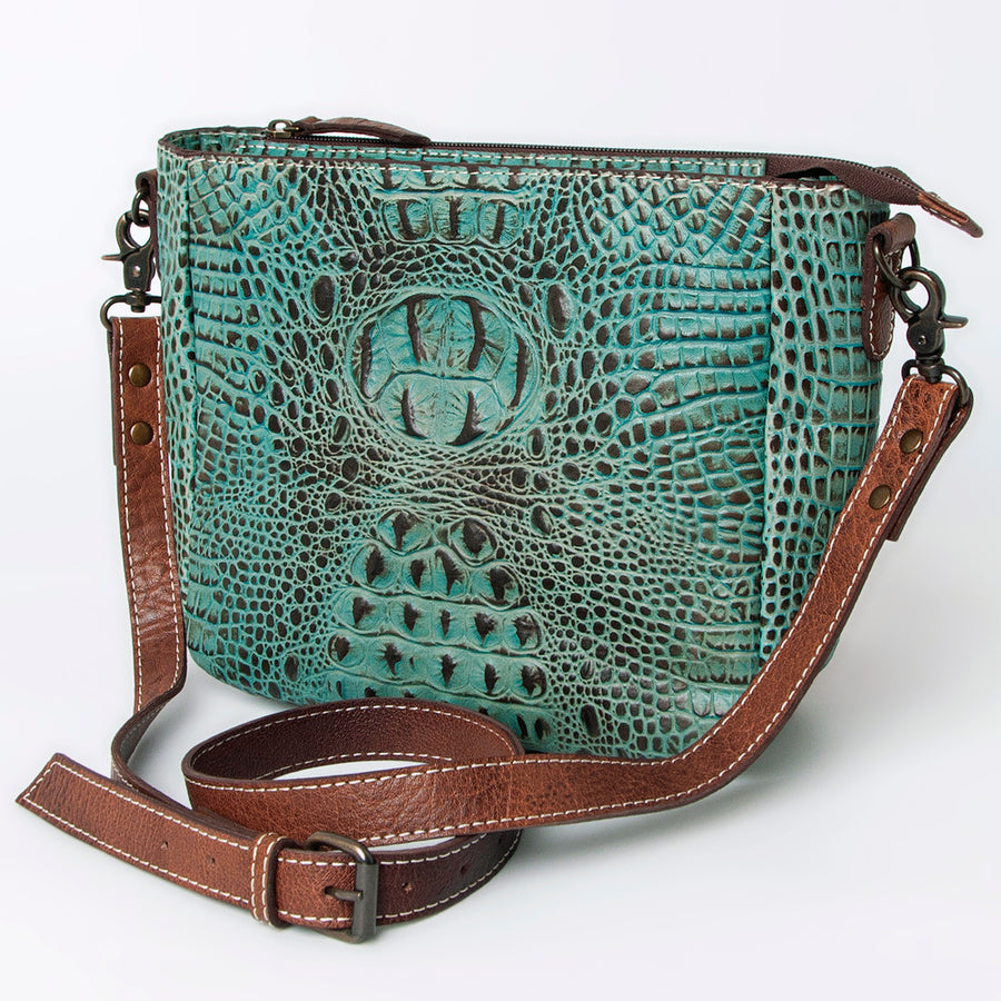 American Darling Crocodile Embossed Western Leather Large Cross body Bag - Uhorse