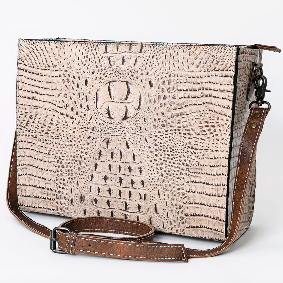 American Darling Crocodile Embossed Western Leather Messenger Bag - Uhorse