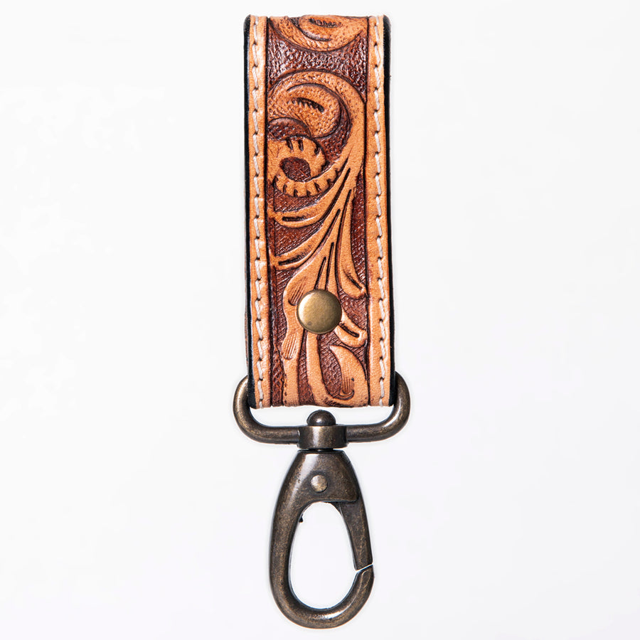 American Darling Hand Tooled Carved Genuine Leather Keyring