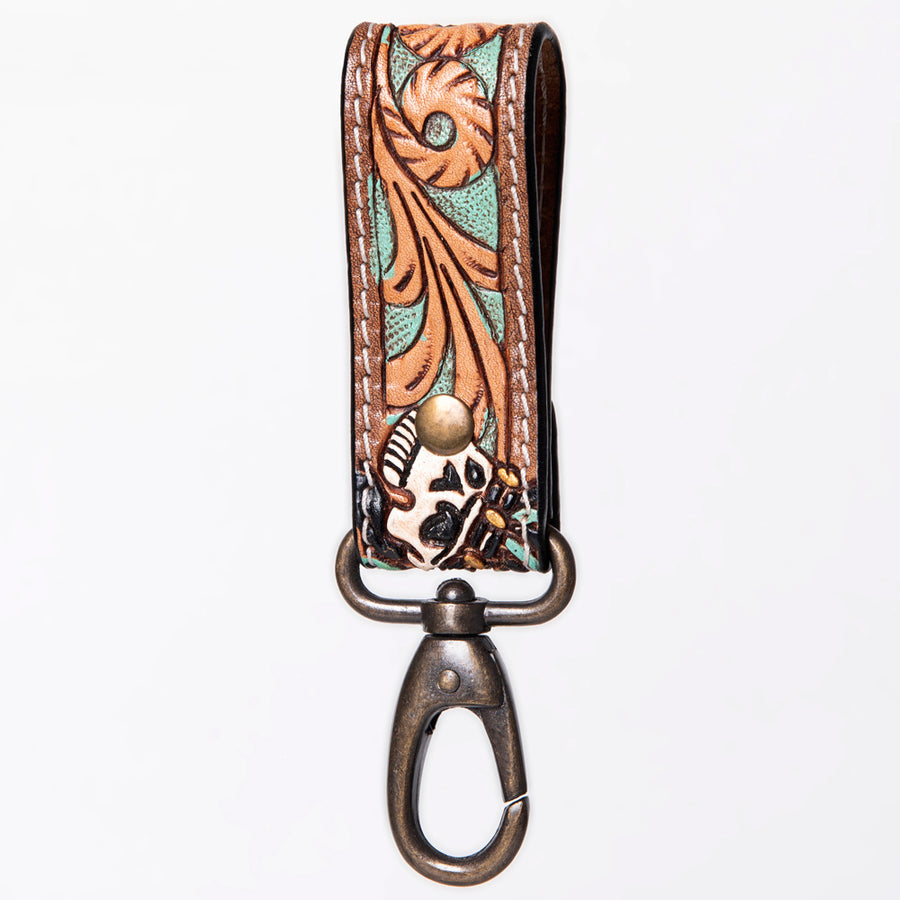 American Darling ADKR210E Hand Tooled Carved Genuine Leather Keyring – by Hilason – Cowboy and equestrian accessories
