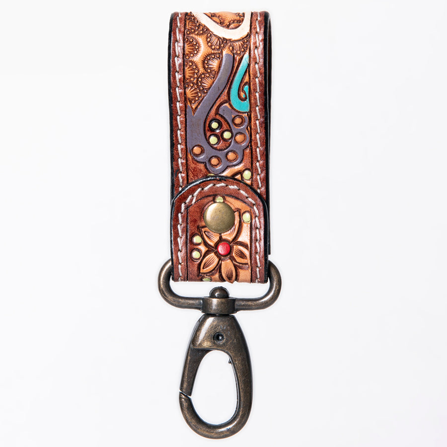 American Darling Hand Tooled Carved Genuine Leather Keyring
