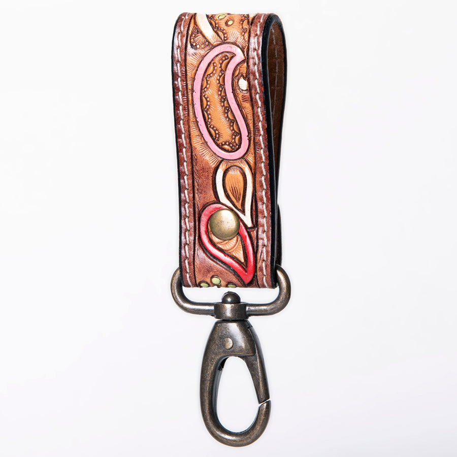 American Darling ADKR210F Hand Tooled Carved Genuine Leather Keyring – by Hilason – Cowboy and equestrian accessories