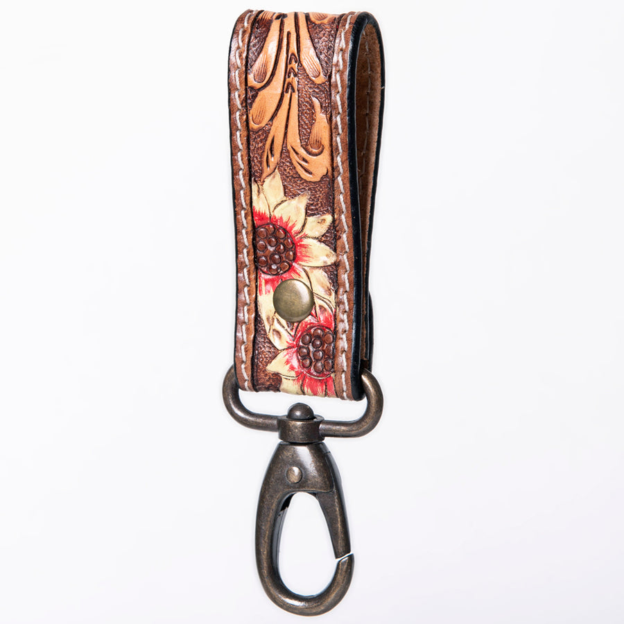 American Darling ADKR210G Hand Tooled Carved Genuine Leather Keyring – by Hilason – Cowboy and equestrian accessories