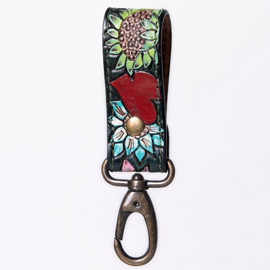 American Darling ADKR210H Hand Tooled Carved Genuine Leather Keyring – by Hilason – Cowboy and equestrian accessories
