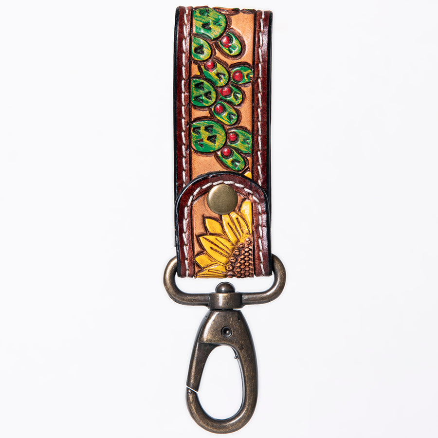 American Darling Hand Tooled Carved Genuine Leather Keyring