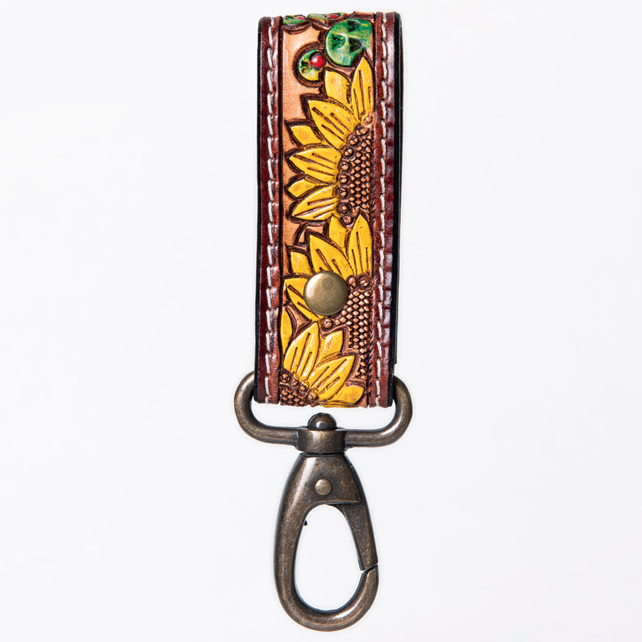 American Darling ADKR210I Hand Tooled Carved Genuine Leather Keyring – by Hilason – Cowboy and equestrian accessories