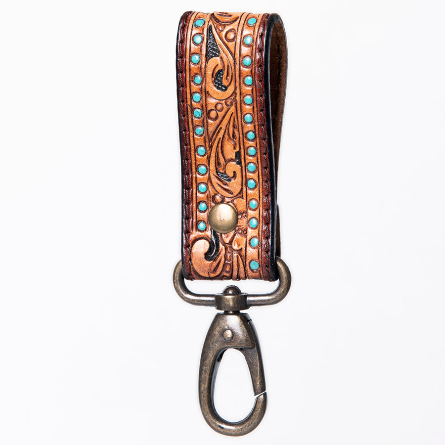 American Darling ADKR210J Hand Tooled Carved Genuine Leather Keyring – by Hilason – Cowboy and equestrian accessories