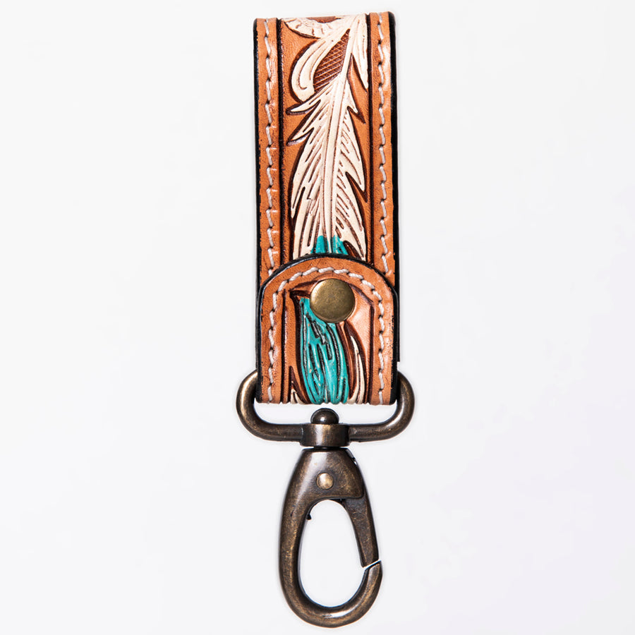American Darling Hand Tooled Carved Genuine Leather Keyring