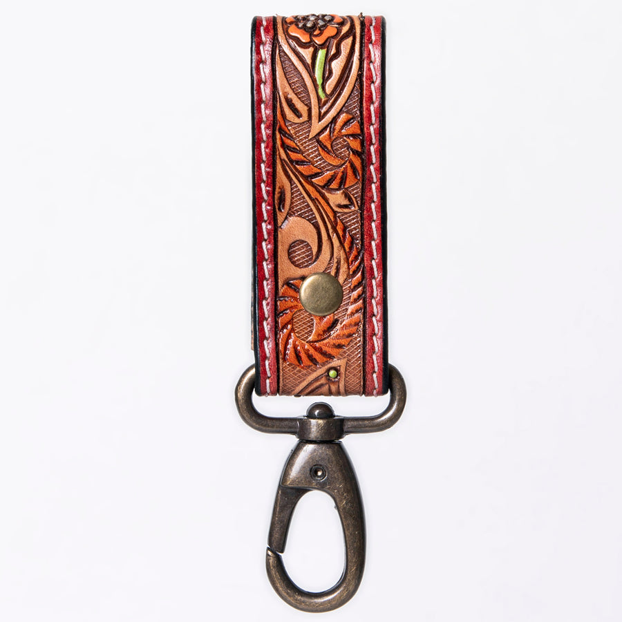 American Darling Hand Tooled Carved Genuine Leather Keyring