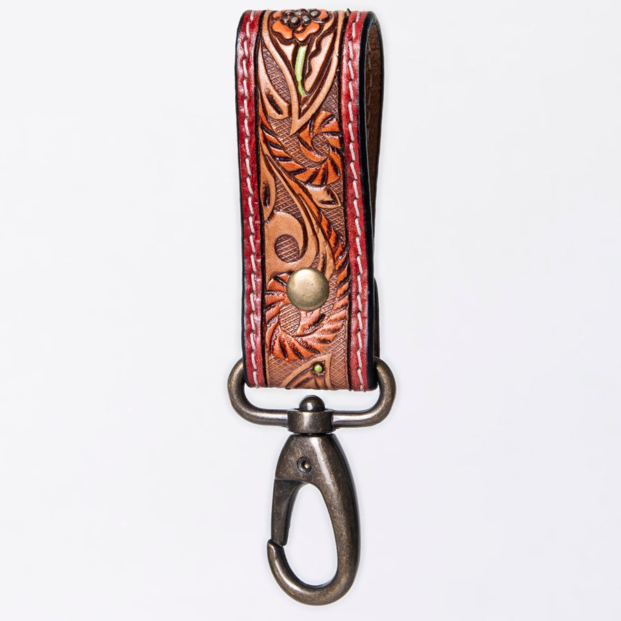 American Darling ADKR210Q Hand Tooled Carved Genuine Leather Keyring – by Hilason – Cowboy and equestrian accessories