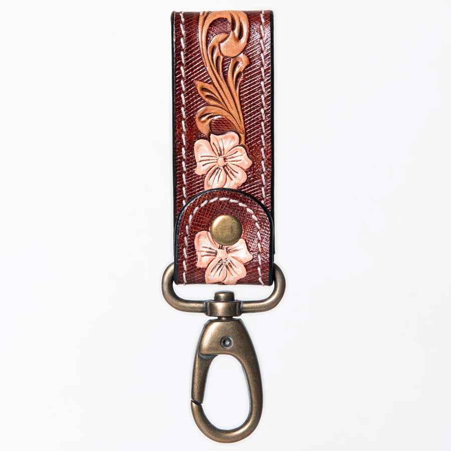 American Darling Hand Tooled Carved Genuine Leather Keyring