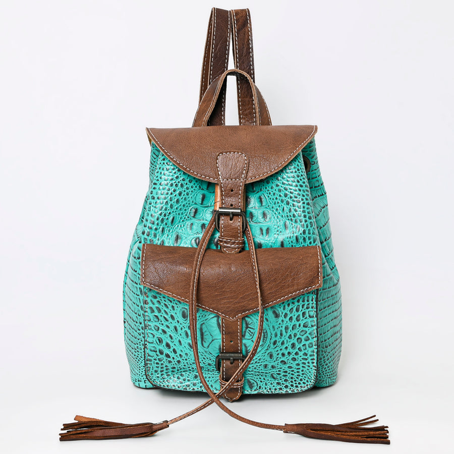 American Darling Western Backpack, Crocodile Embossed Full Grain Genuine Leather, Eco-Friendly Handcrafted Rucksack