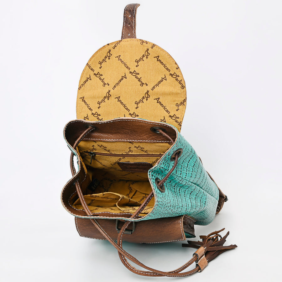 American Darling Western Backpack, Crocodile Embossed Full Grain Genuine Leather, Eco-Friendly Handcrafted Rucksack