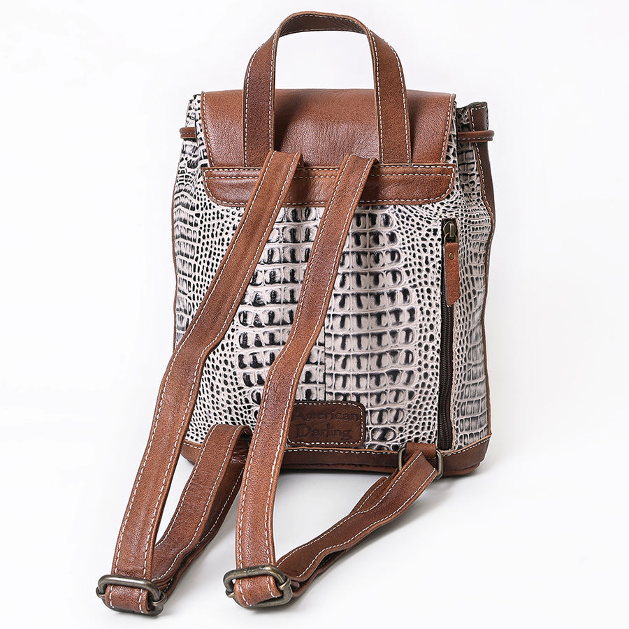 American Darling Western Backpack, Crocodile Embossed Full Grain Genuine Leather, Eco-Friendly Handcrafted Rucksack