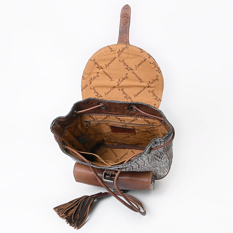 American Darling Western Backpack, Crocodile Embossed Full Grain Genuine Leather, Eco-Friendly Handcrafted Rucksack