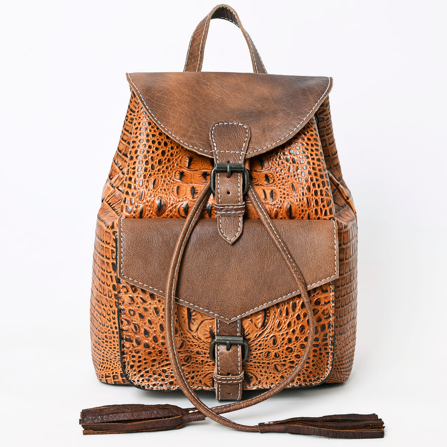 American Darling Western Backpack, Crocodile Embossed Full Grain Genuine Leather, Eco-Friendly Handcrafted Rucksack