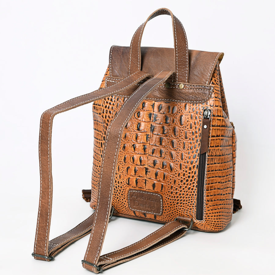 American Darling Western Backpack, Crocodile Embossed Full Grain Genuine Leather, Eco-Friendly Handcrafted Rucksack