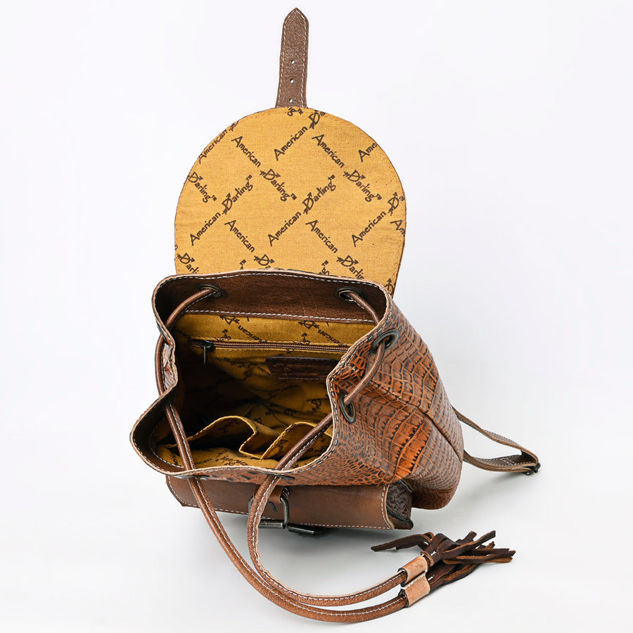 American Darling Western Backpack, Crocodile Embossed Full Grain Genuine Leather, Eco-Friendly Handcrafted Rucksack
