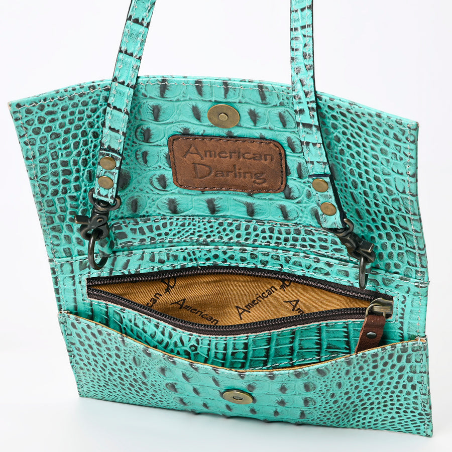 American Darling Western Wallet Bag, Crocodile Embossed Full Grain Genuine Leather, Eco-Friendly Handcrafted Crossbody