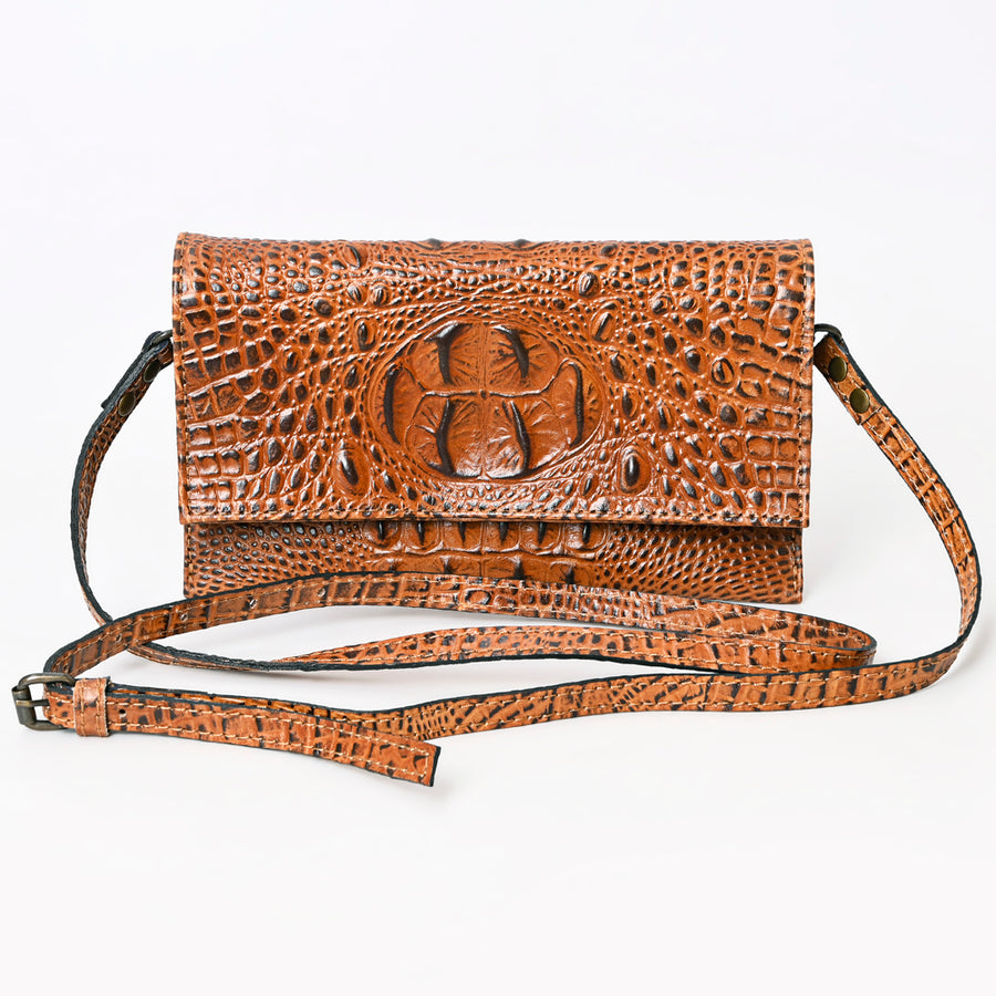American Darling Western Wallet Bag, Crocodile Embossed Full Grain Genuine Leather, Eco-Friendly Handcrafted Crossbody