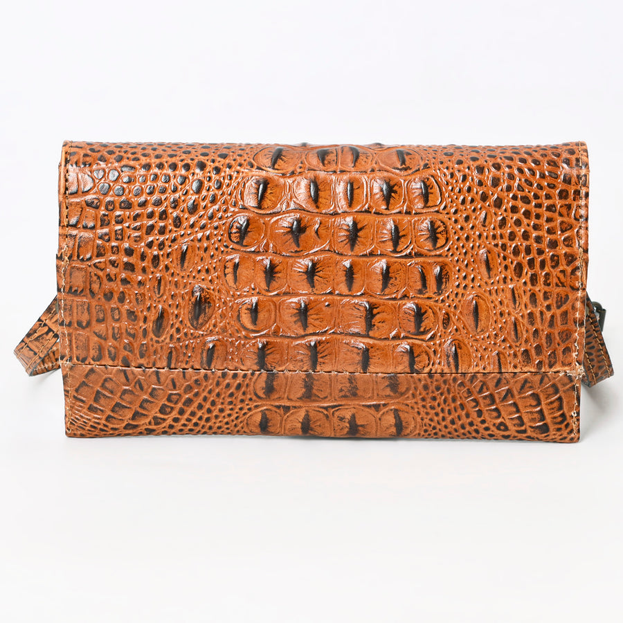 American Darling Western Wallet Bag, Crocodile Embossed Full Grain Genuine Leather, Eco-Friendly Handcrafted Crossbody