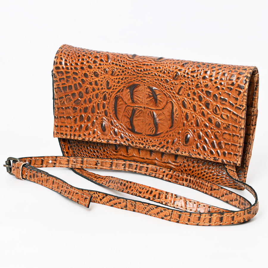 American Darling Crocodile Embossed Western Leather Wallet Bag - Uhorse