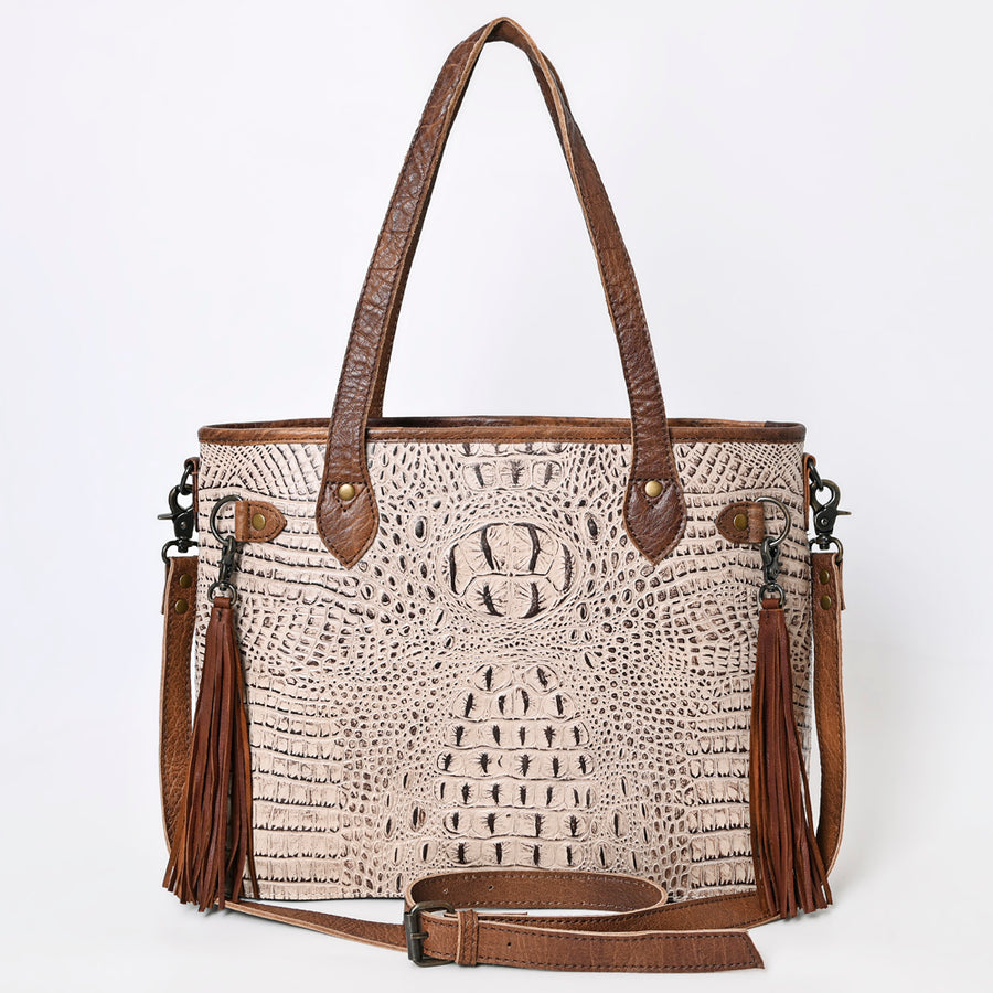American Darling Western Leather Tote Bag, Crocodile Embossed Full Grain Genuine Leather, Eco-Friendly Handcrafted Purses