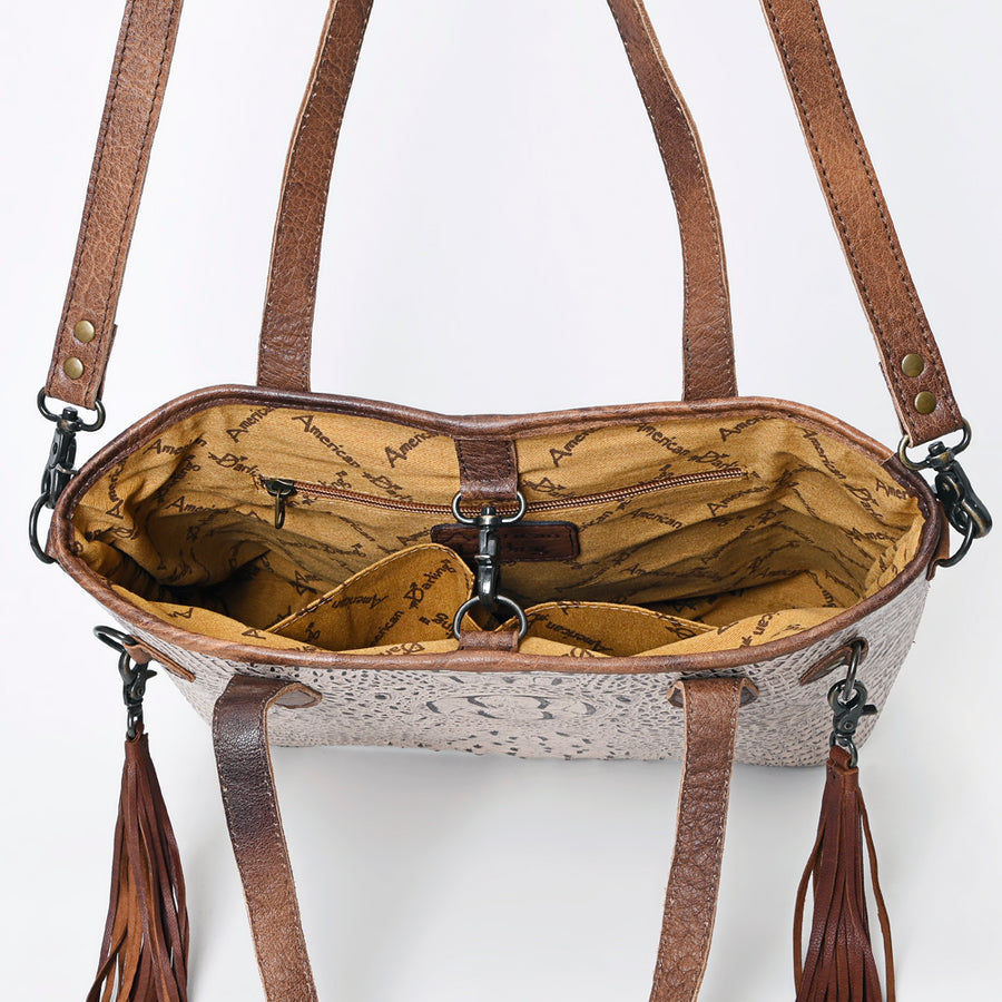 American Darling Western Leather Tote Bag, Crocodile Embossed Full Grain Genuine Leather, Eco-Friendly Handcrafted Purses