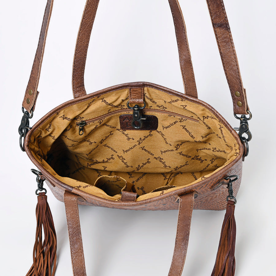 American Darling Western Leather Tote Bag, Crocodile Embossed Full Grain Genuine Leather, Eco-Friendly Handcrafted Purses