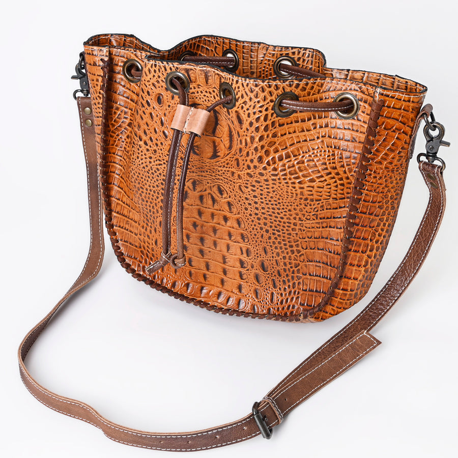 American Darling Crocodile Embossed Western Leather Bucket Bag - Uhorse