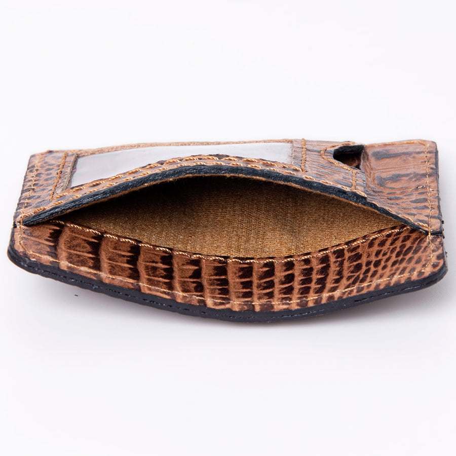American Darling Western Card-Holder, Crocodile Embossed Full Grain Genuine Leather, Eco-Friendly Handcrafted Mini Wallet