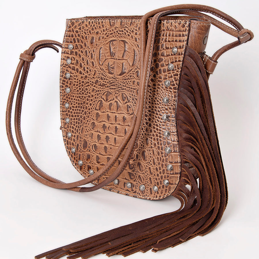 American Darling Fringed Western Leather Tote Bag - Crocodile Embossed - Uhorse
