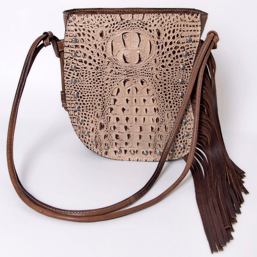 American Darling Western Tote Bag, Crocodile Embossed Full Grain Genuine Leather with Fringes, Eco-Friendly Handcrafted Purse