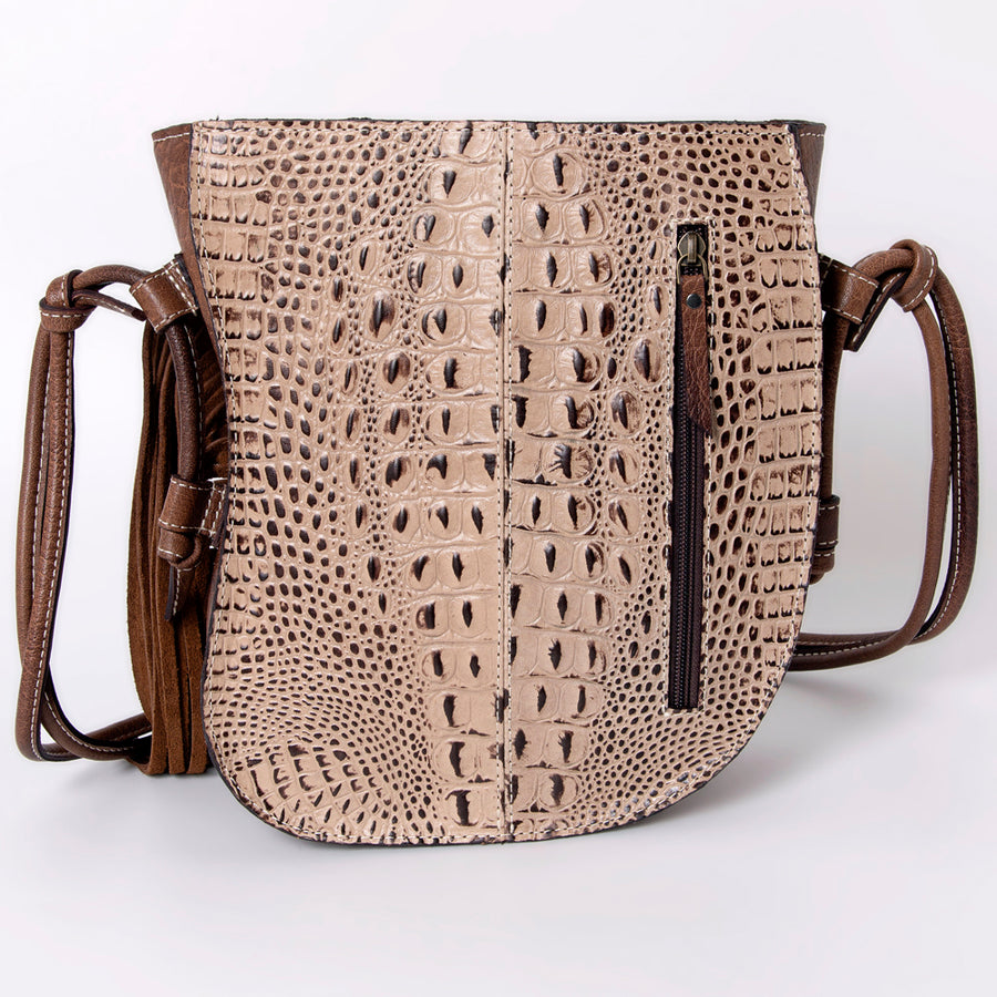 American Darling Western Tote Bag, Crocodile Embossed Full Grain Genuine Leather with Fringes, Eco-Friendly Handcrafted Purse