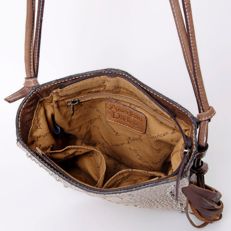 American Darling Western Tote Bag, Crocodile Embossed Full Grain Genuine Leather with Fringes, Eco-Friendly Handcrafted Purse
