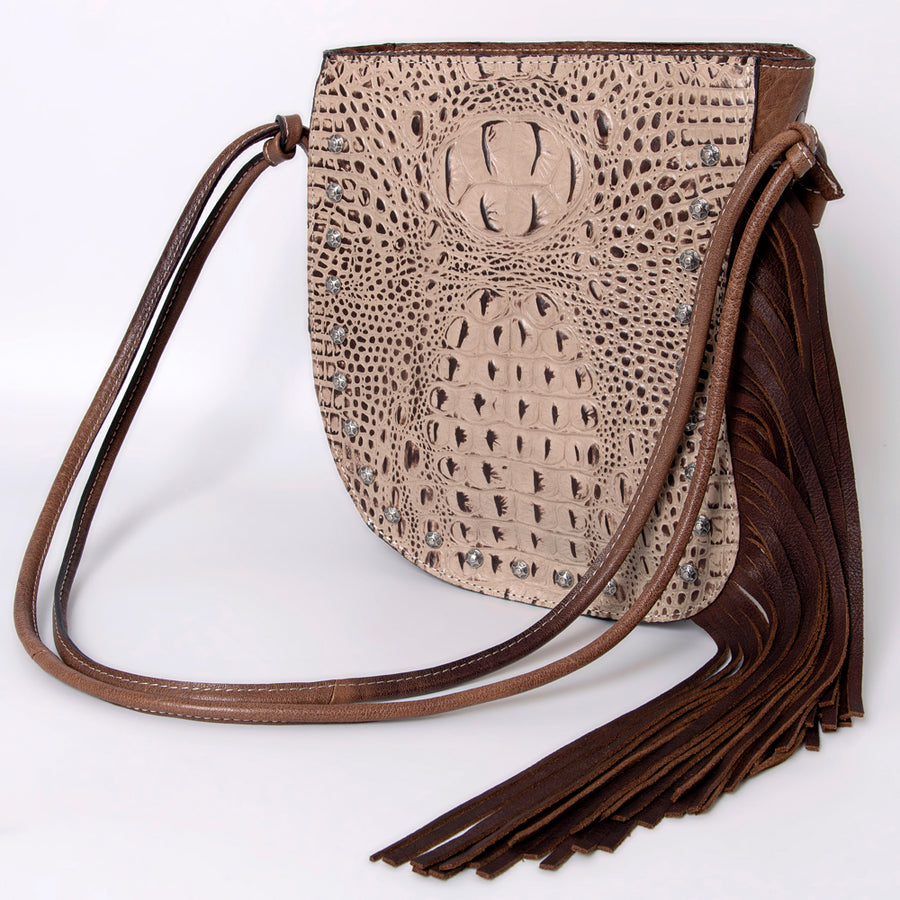 American Darling Fringed Western Leather Tote Bag - Crocodile Embossed - Uhorse