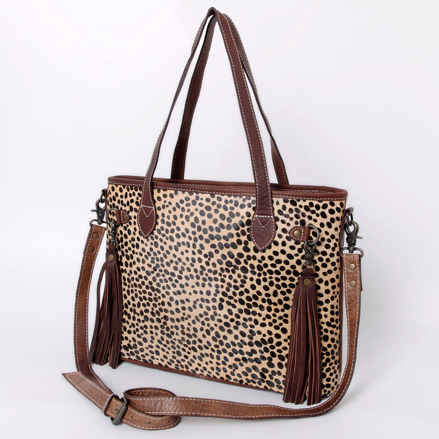 American Darling Hair-On Cowhide Western Leather Tote Bag with Tassels - Uhorse