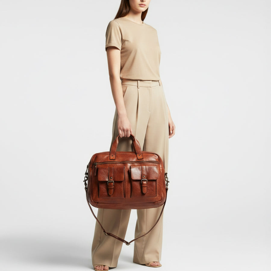 Spaghetti Western Swc405Cg Briefcase Vintage Handmade Drum Dyed Genuine European Cowhide Leather Women Bag Western Handbag Purse