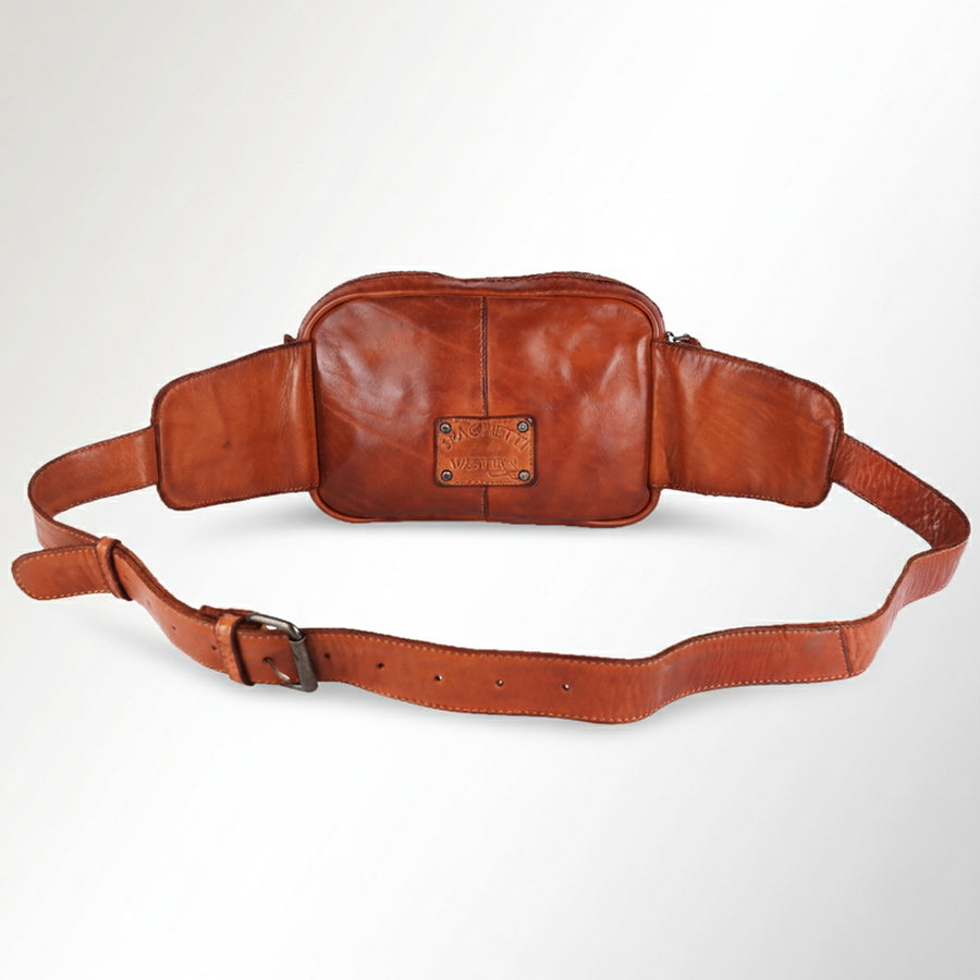 Spaghetti Western Swc410Tan Fanny Pack Vintage Handmade Drum Dyed Genuine European Cowhide Leather Women Bag Western Handbag Purse