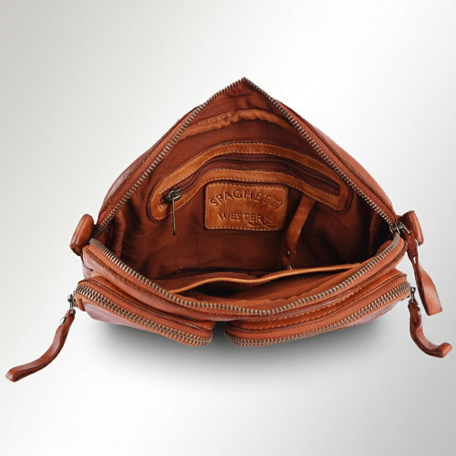 Spaghetti Western Swc410Tan Fanny Pack Vintage Handmade Drum Dyed Genuine European Cowhide Leather Women Bag Western Handbag Purse