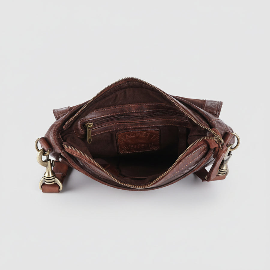 Spaghetti Western Swc412Brn Cross Body I Vintage Handmade Drum Dyed Genuine European Cowhide Leather Women Bag Western Handbag Purse