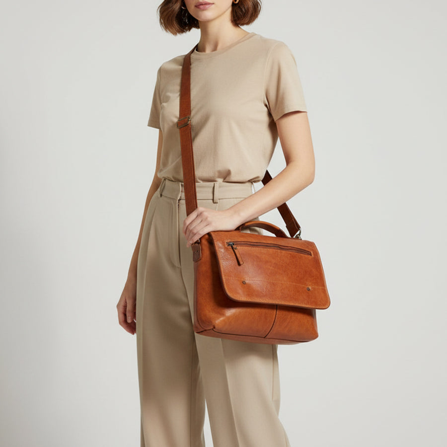 Spaghetti Western Swc408Tan Briefcase Vintage Handmade Drum Dyed Genuine European Cowhide Leather Women Bag Western Handbag Purse
