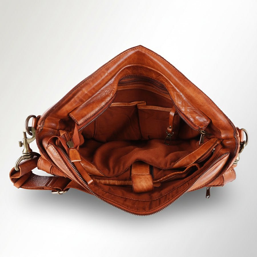 Spaghetti Western Swc408Tan Briefcase Vintage Handmade Drum Dyed Genuine European Cowhide Leather Women Bag Western Handbag Purse