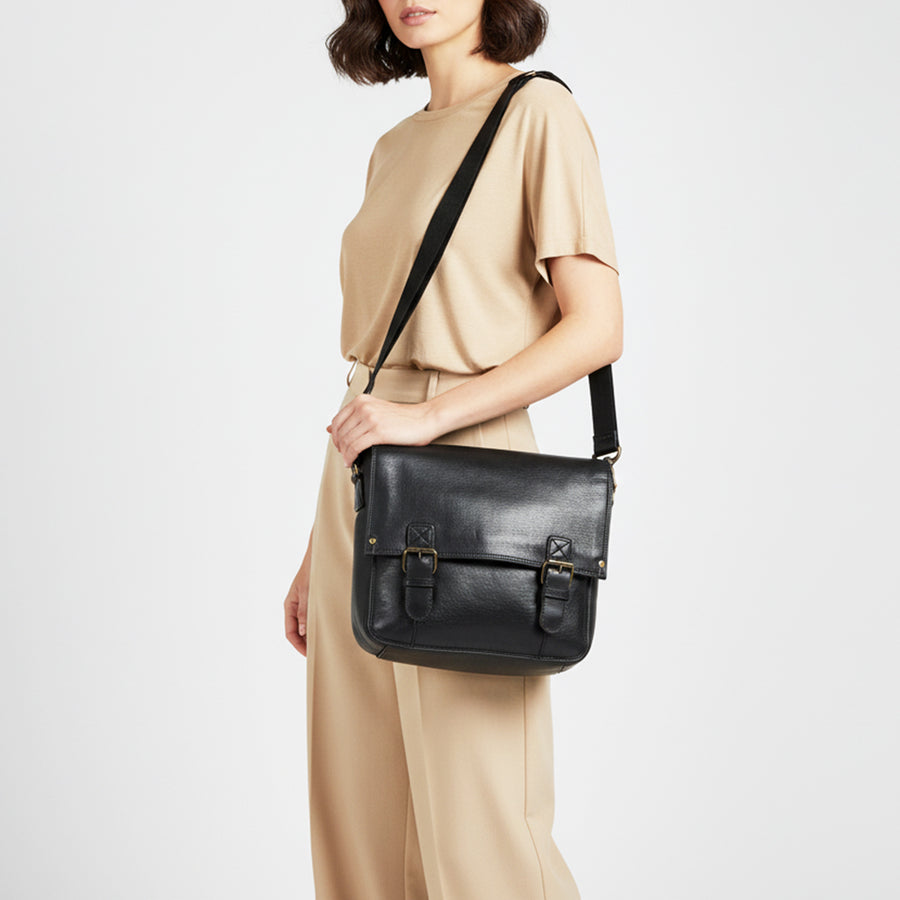 Spaghetti Western Swc403Blk Cross Body I Vintage Handmade Drum Dyed Genuine European Cowhide Leather Women Bag Western Handbag Purse