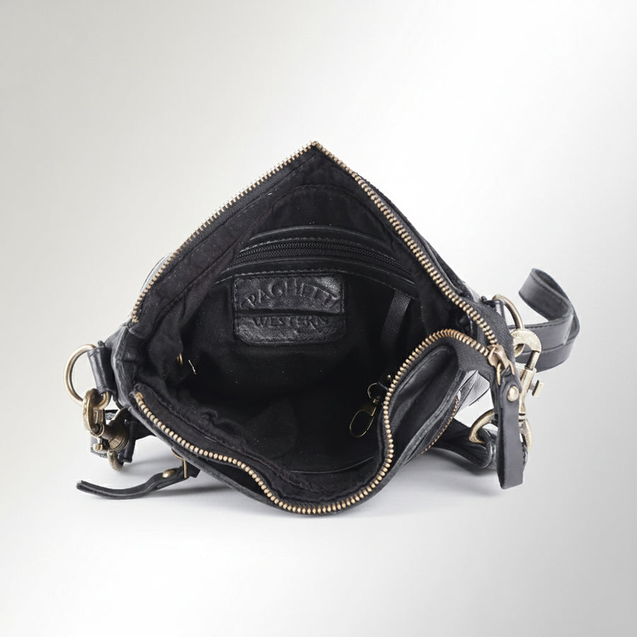 Spaghetti Western Swc407Blk Cross Body I Vintage Handmade Drum Dyed Genuine European Cowhide Leather Women Bag Western Handbag Purse