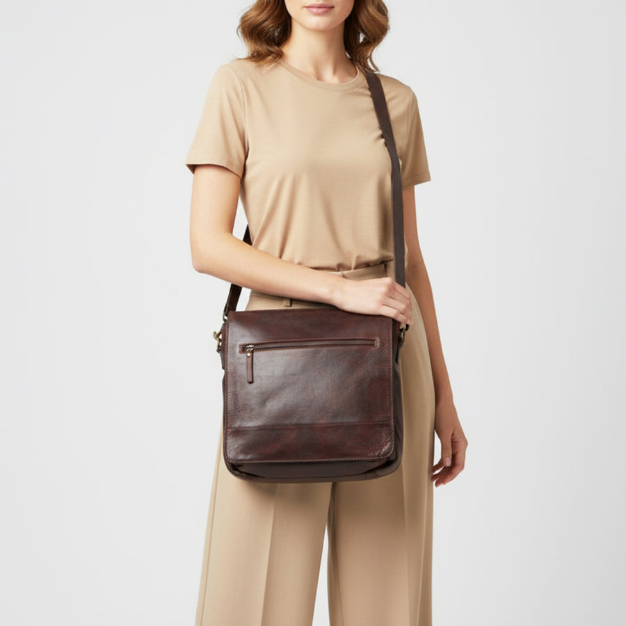 Spaghetti Western Swc406Brn Cross Body I Vintage Handmade Drum Dyed Genuine European Cowhide Leather Women Bag Western Handbag Purse