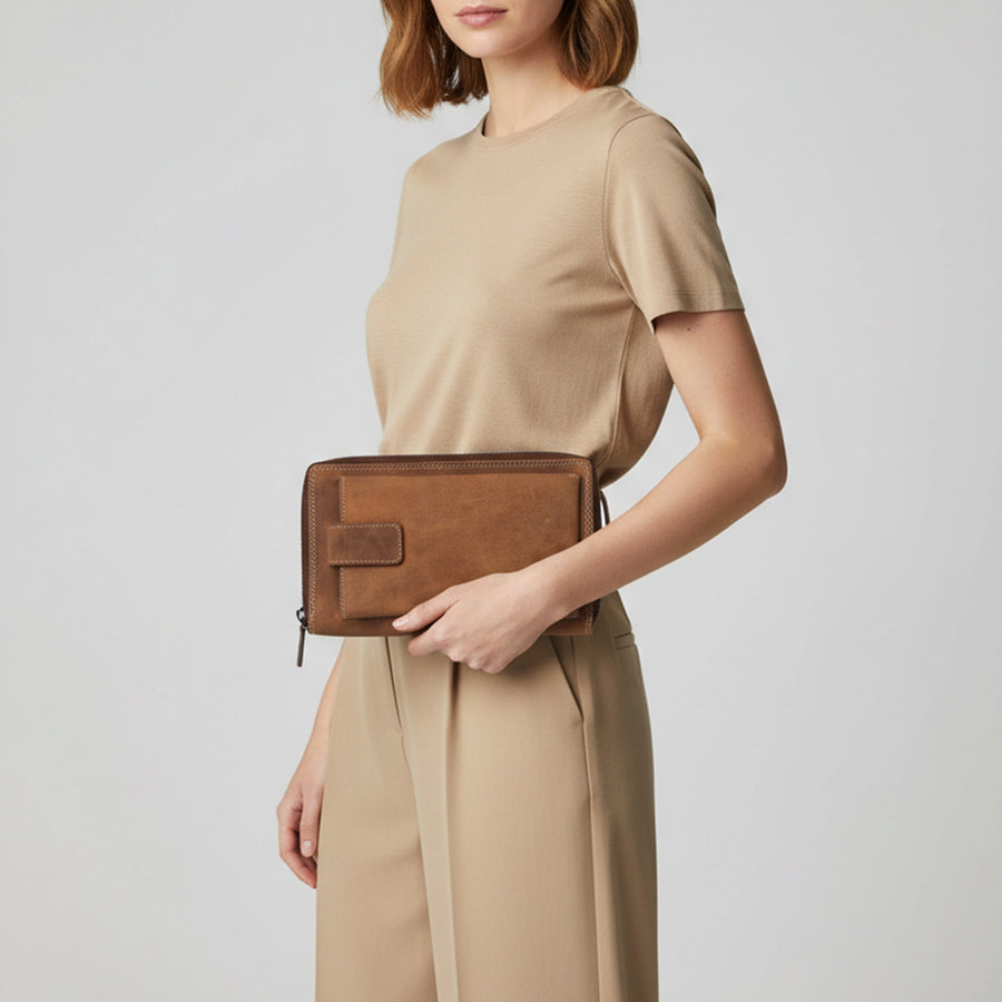Spaghetti Western Swc424Brn Wallet Vintage Handmade Drum Dyed Genuine European Cowhide Leather Women Bag Western Handbag Purse